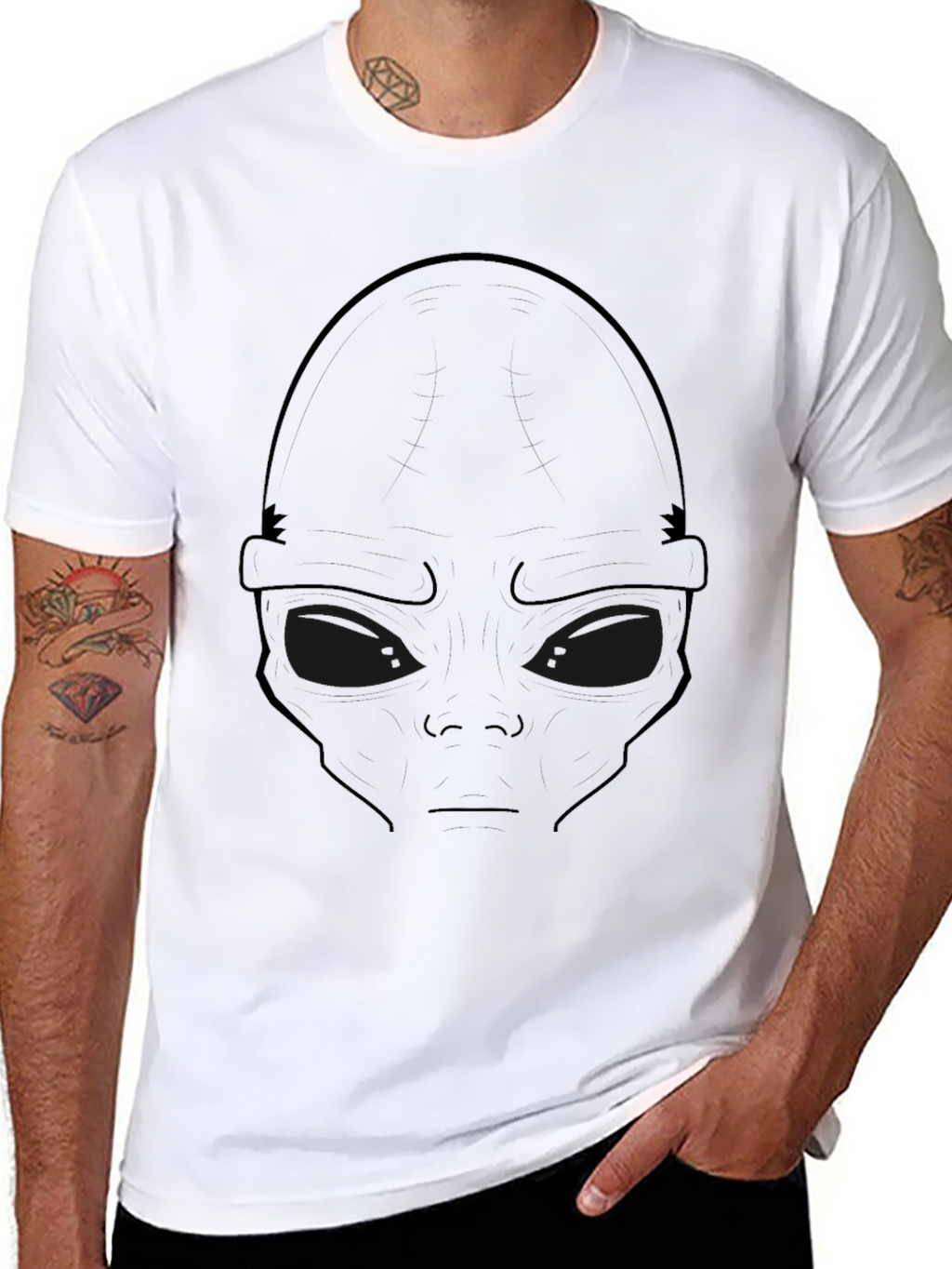 Alien Face Graphic T-Shirt - Black Casual Tee