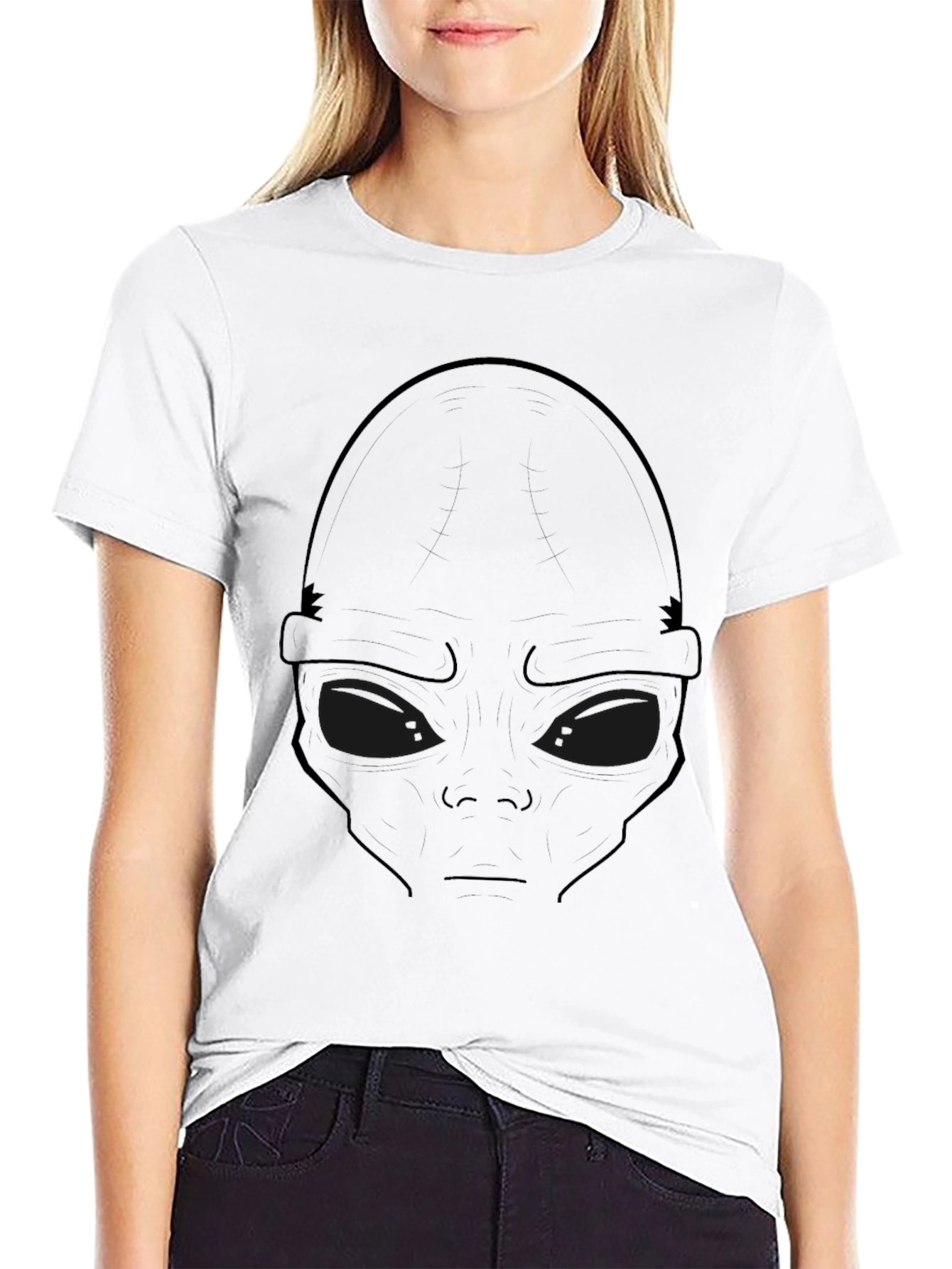 Alien Face Graphic T-Shirt - Black Casual Tee