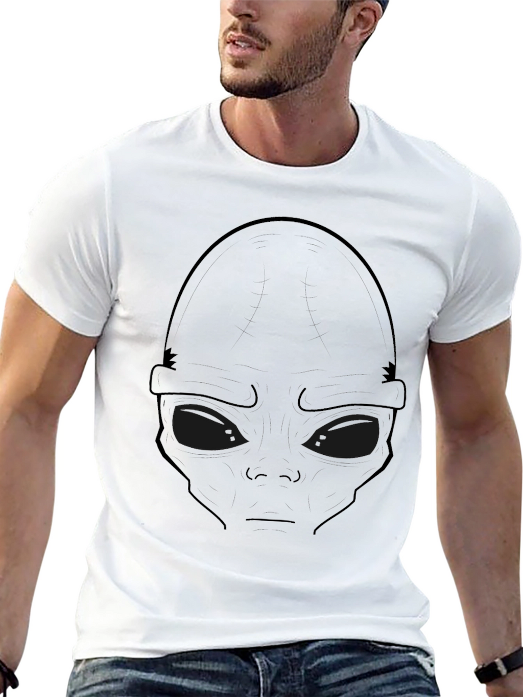 Alien Face Graphic T-Shirt - Black Casual Tee