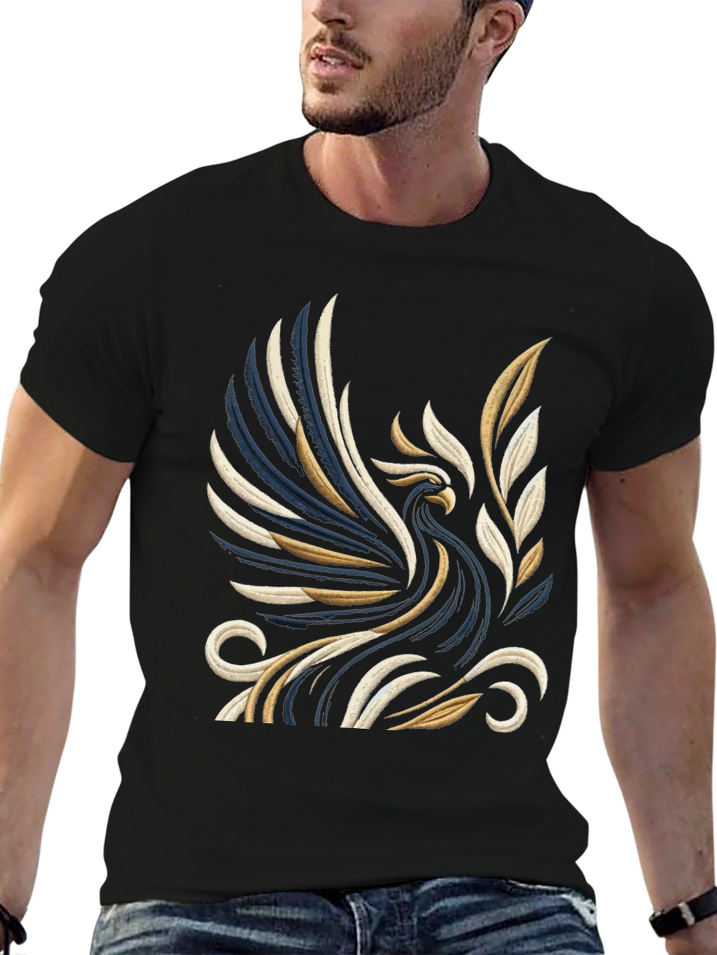 Phoenix Graphic Print Black T-Shirt