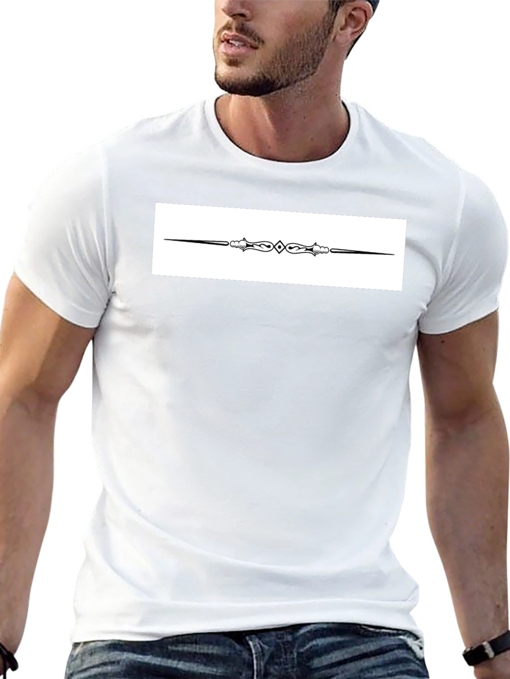 Elegant Black T-Shirt with Ornate Divider Design