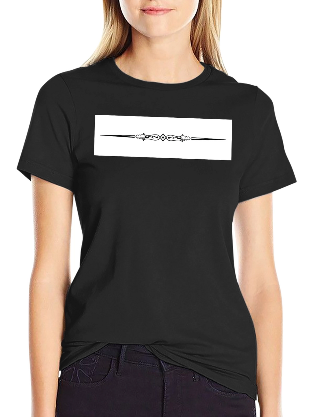 Elegant Black T-Shirt with Ornate Divider Design