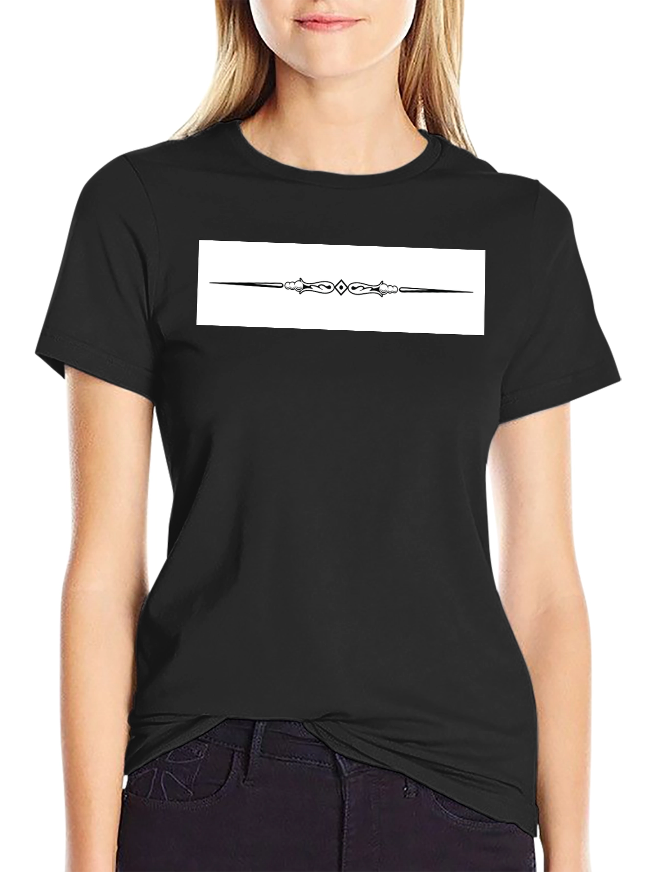 Elegant Black T-Shirt with Ornate Divider Design