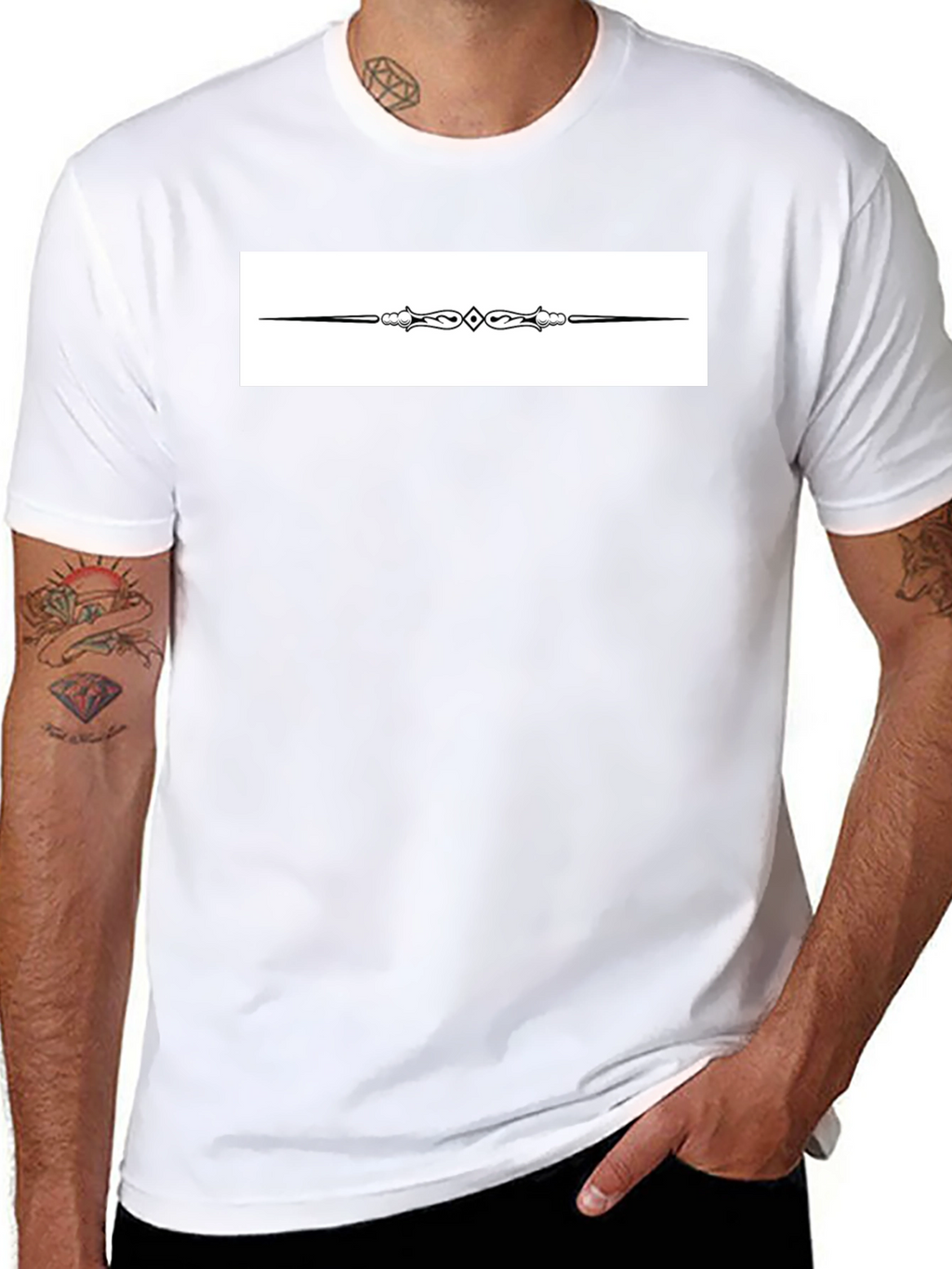 Elegant Black T-Shirt with Ornate Divider Design