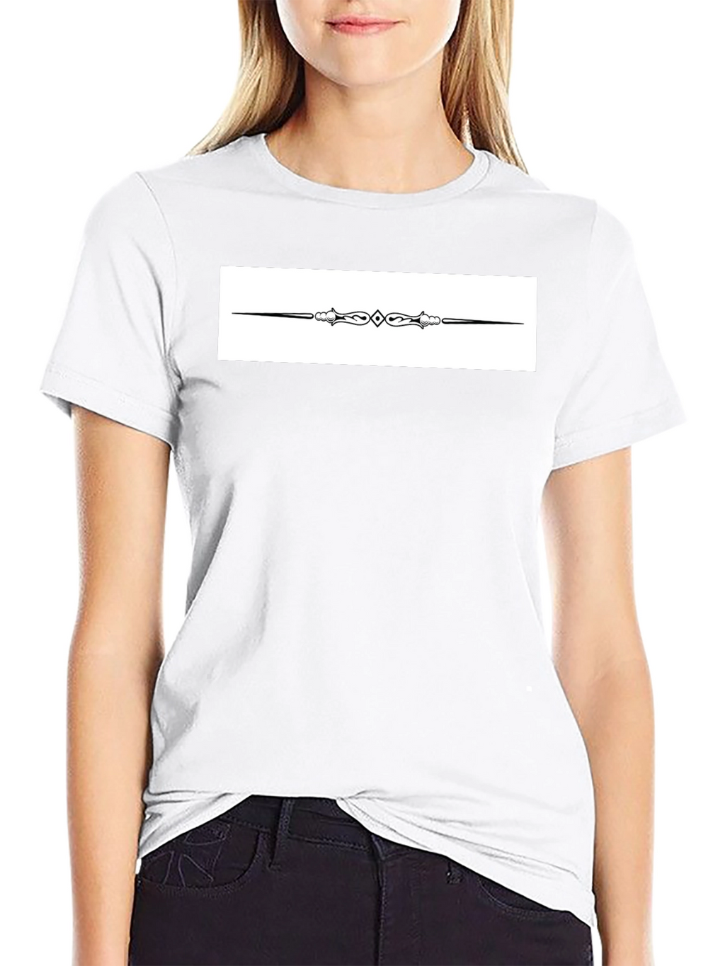 Elegant Black T-Shirt with Ornate Divider Design