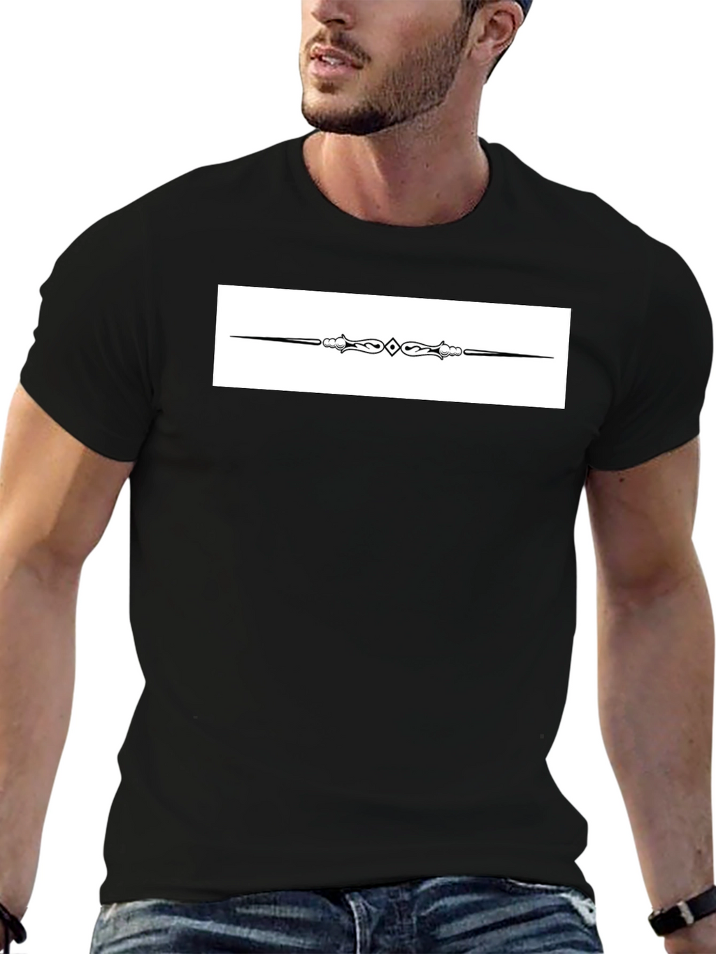 Elegant Black T-Shirt with Ornate Divider Design