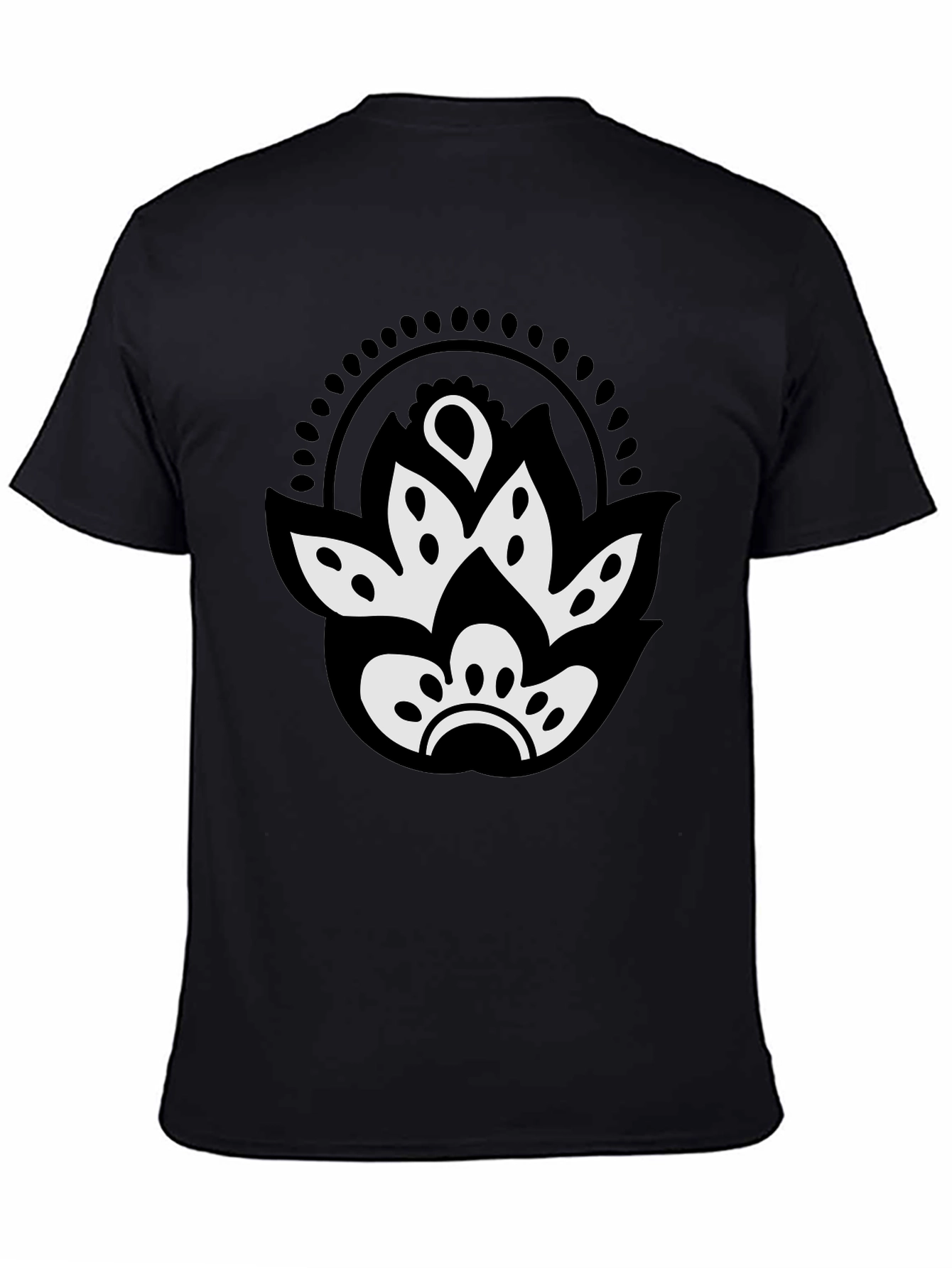 Black T-Shirt with Floral Mandala Graphic