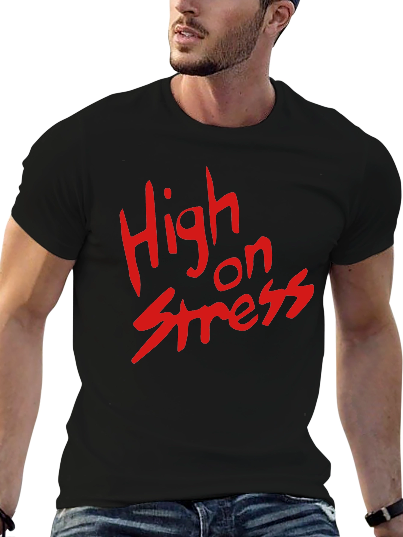 High on Stress T-Shirt - Black Casual Tee