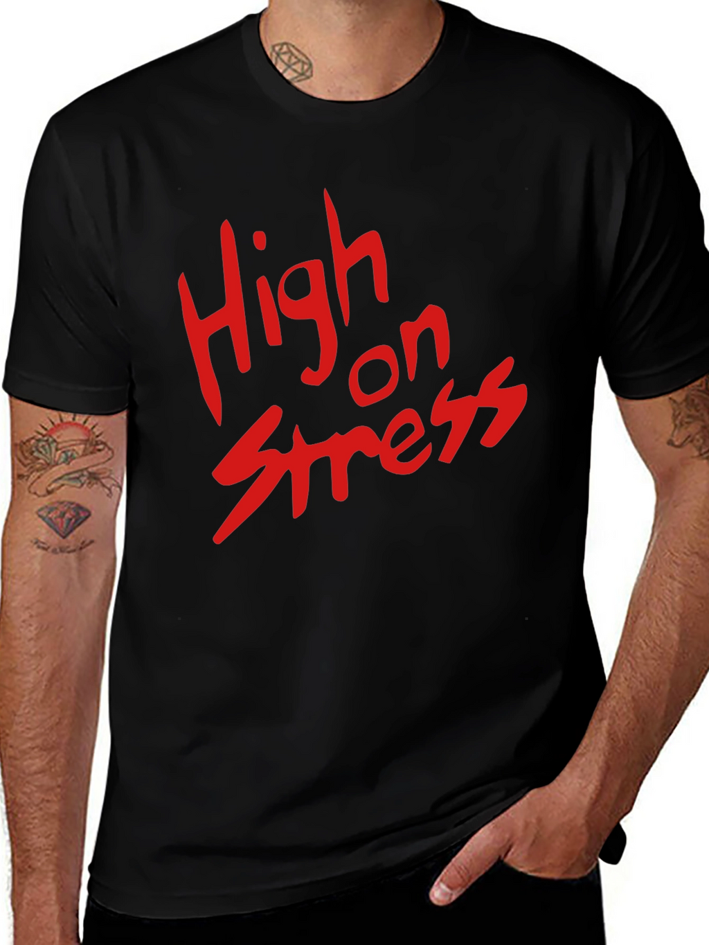 High on Stress T-Shirt - Black Casual Tee