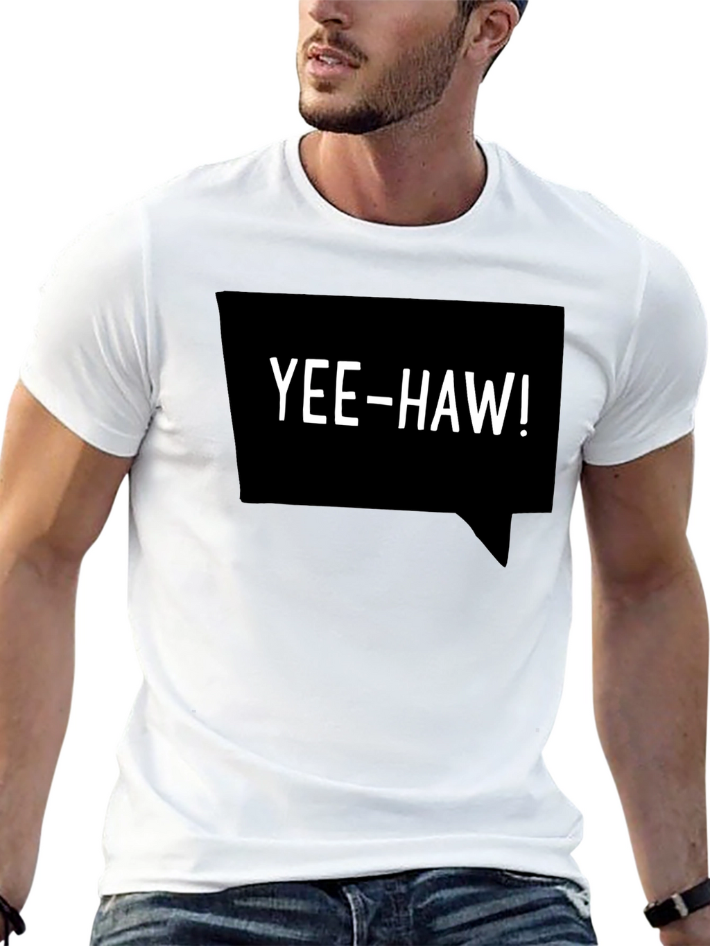 Yee-Haw Speech Bubble Graphic Tee - Black Cotton T-Shirt