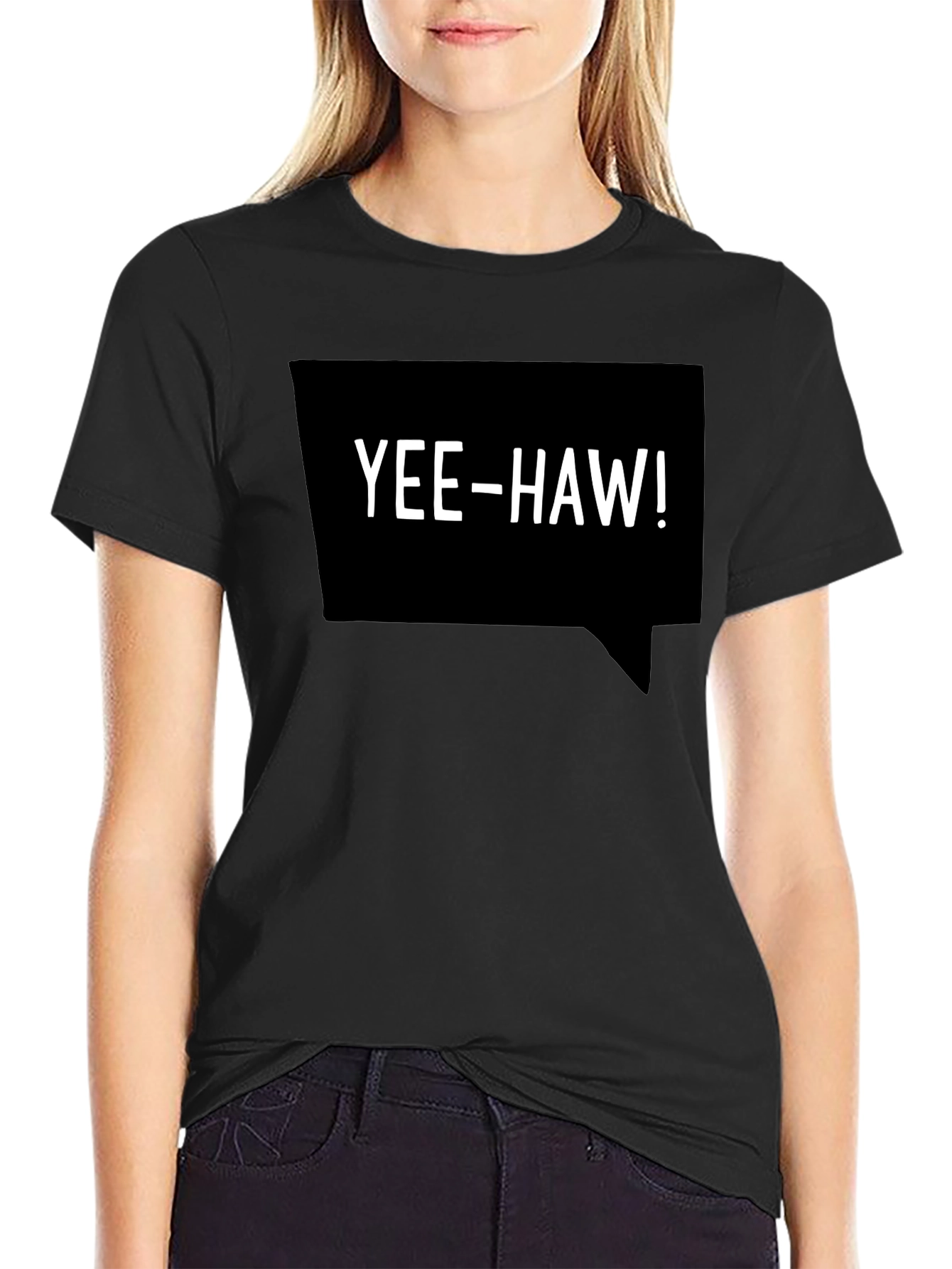 Yee-Haw Speech Bubble Graphic Tee - Black Cotton T-Shirt