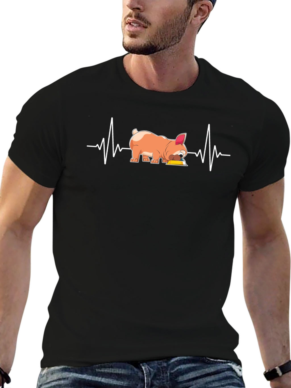 Dog Lover Graphic Tee - French Bulldog Heartbeat