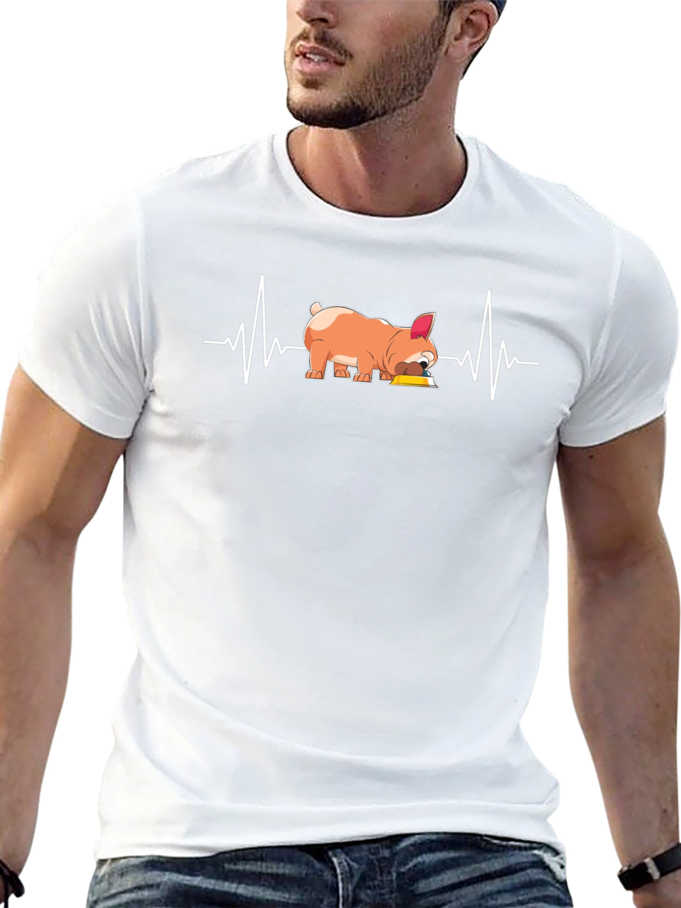 Dog Lover Graphic Tee - French Bulldog Heartbeat