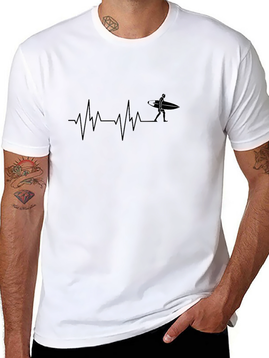 Surfer Heartbeat T-Shirt - Black Graphic Tee