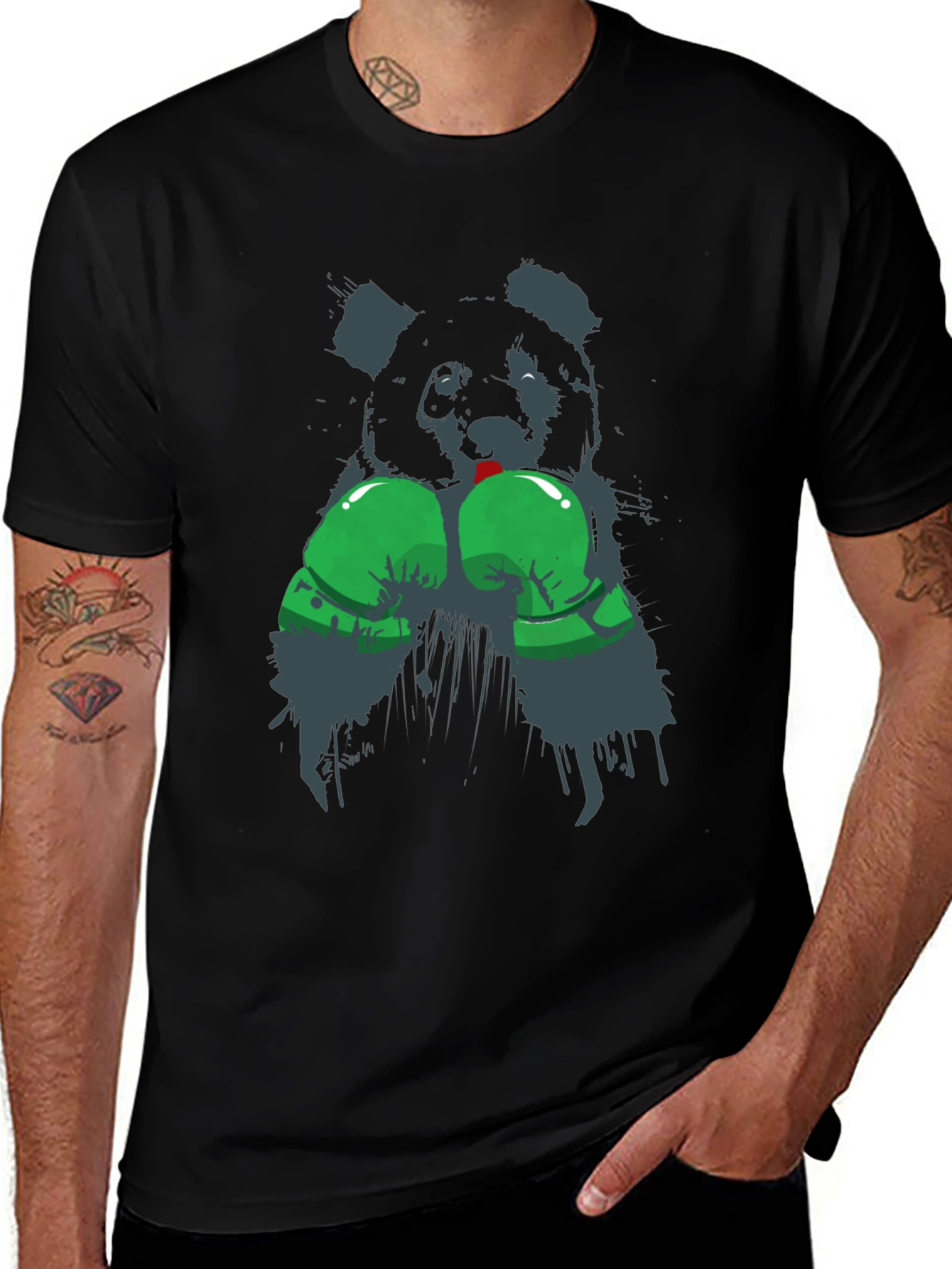 Panda Boxer Graphic T-Shirt - Black