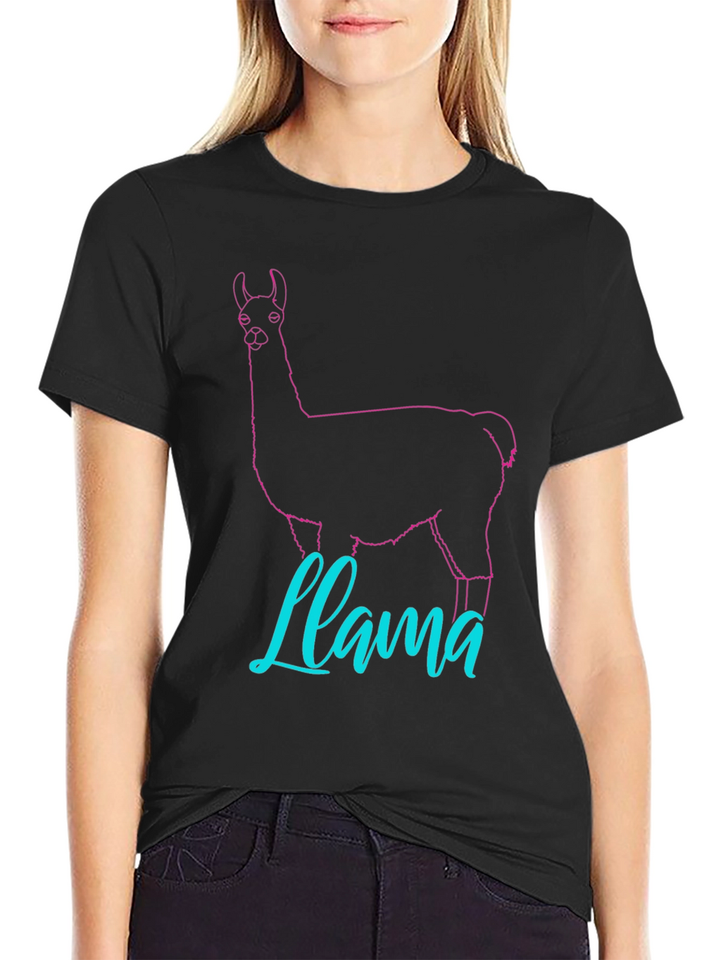 Llama Outline Graphic T-Shirt - Crew Neck Casual Wear