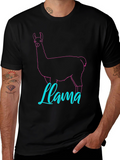 Llama Outline Graphic T-Shirt - Crew Neck Casual Wear