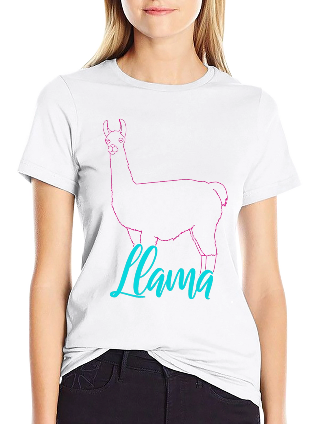 Llama Outline Graphic T-Shirt - Crew Neck Casual Wear