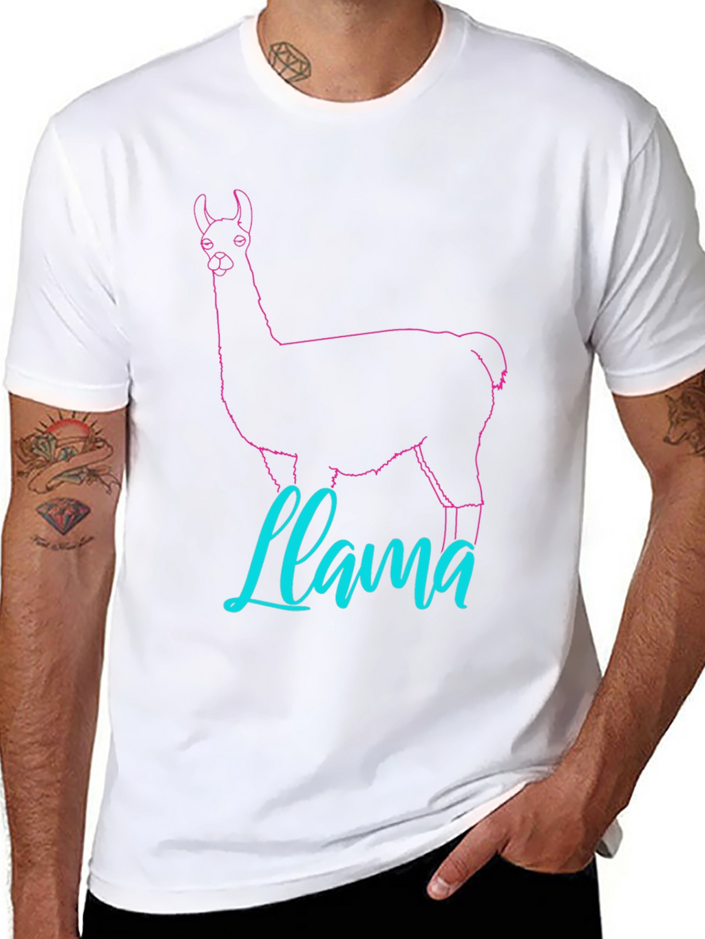 Llama Outline Graphic T-Shirt - Crew Neck Casual Wear