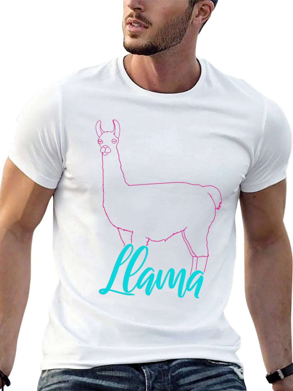 Llama Outline Graphic T-Shirt - Crew Neck Casual Wear