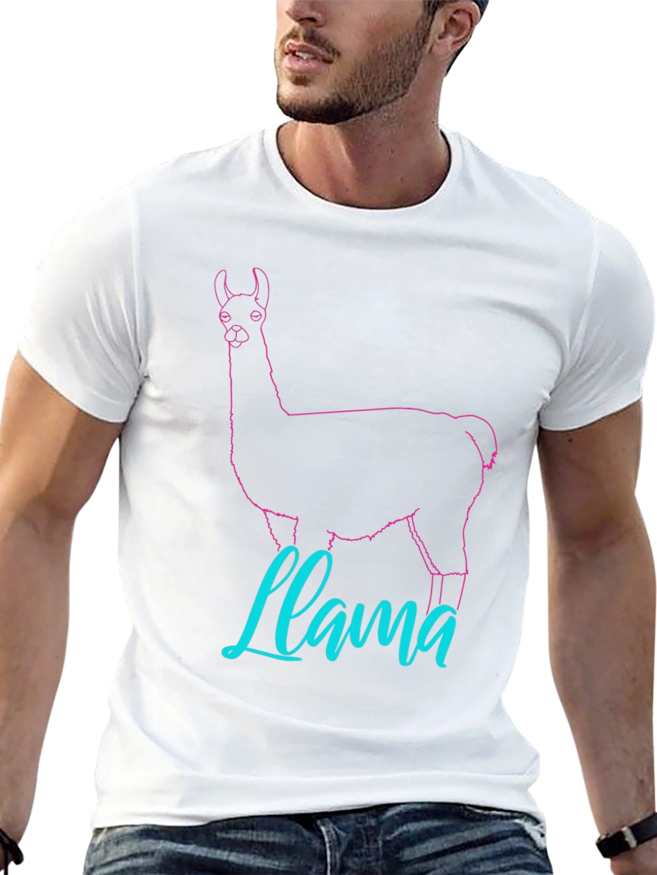 Llama Outline Graphic T-Shirt - Crew Neck Casual Wear