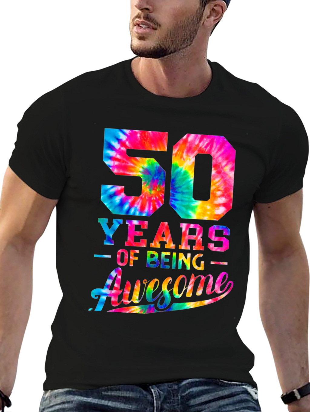 50 Years of Being Awesome Tie-Dye Graphic T-Shirt