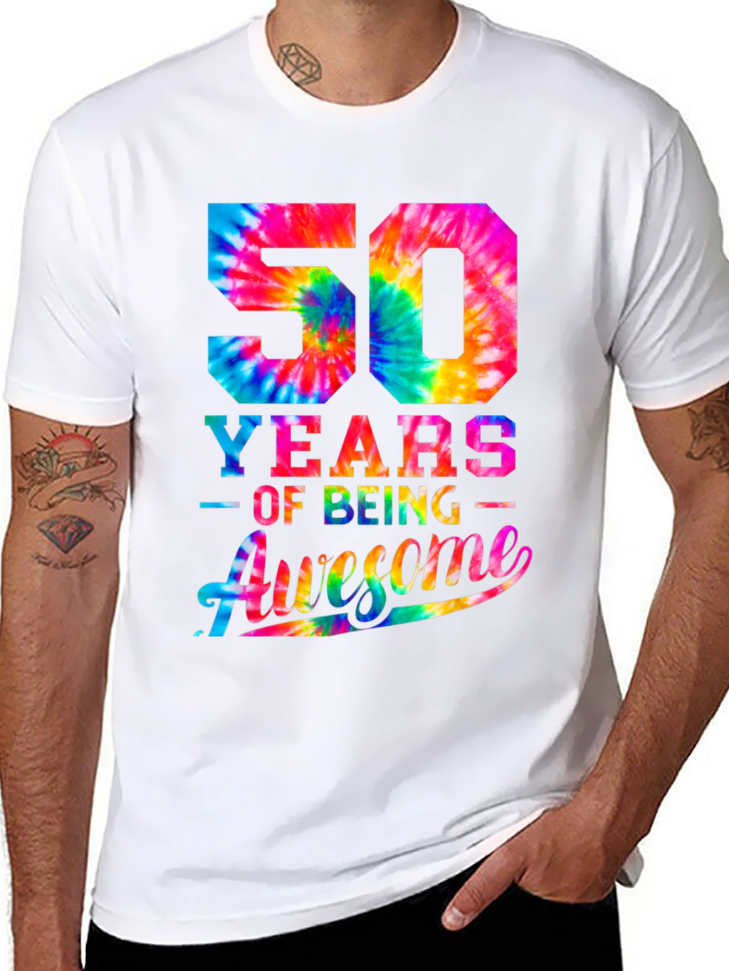 50 Years of Being Awesome Tie-Dye Graphic T-Shirt