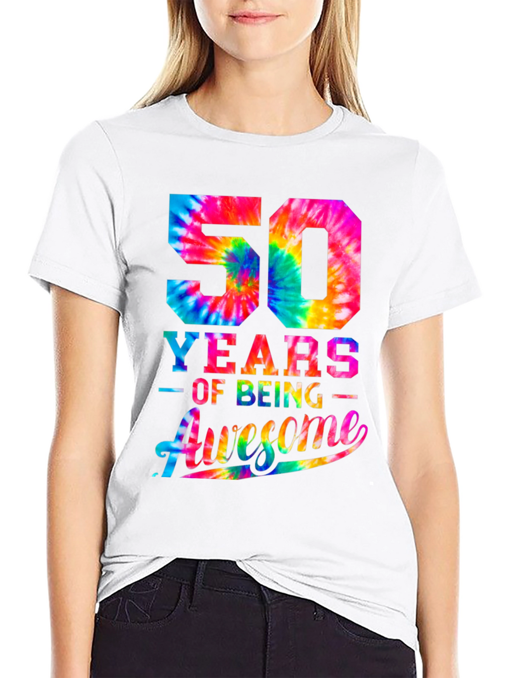 50 Years of Being Awesome Tie-Dye Graphic T-Shirt