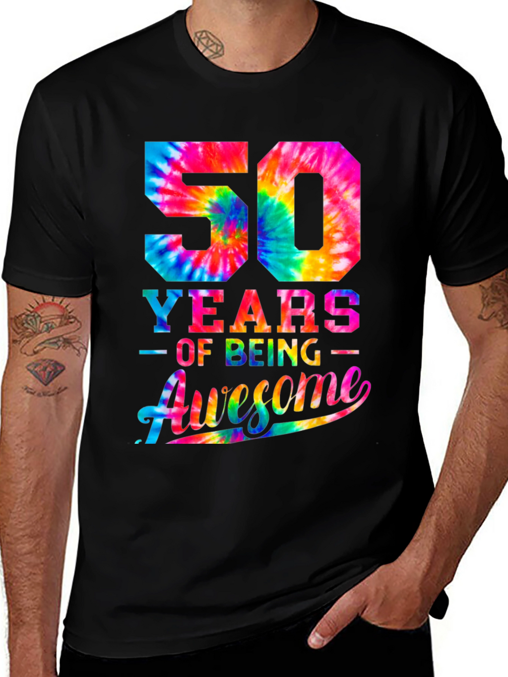 50 Years of Being Awesome Tie-Dye Graphic T-Shirt