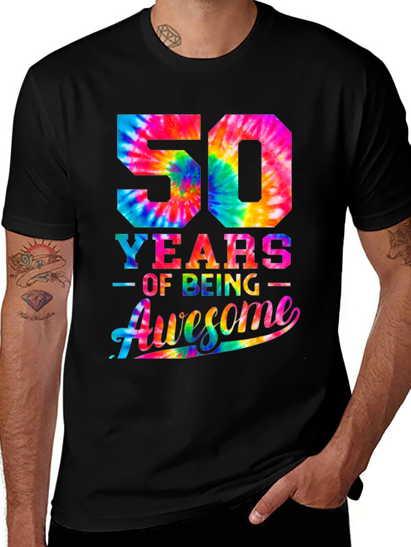 50 Years of Being Awesome Tie-Dye Graphic T-Shirt
