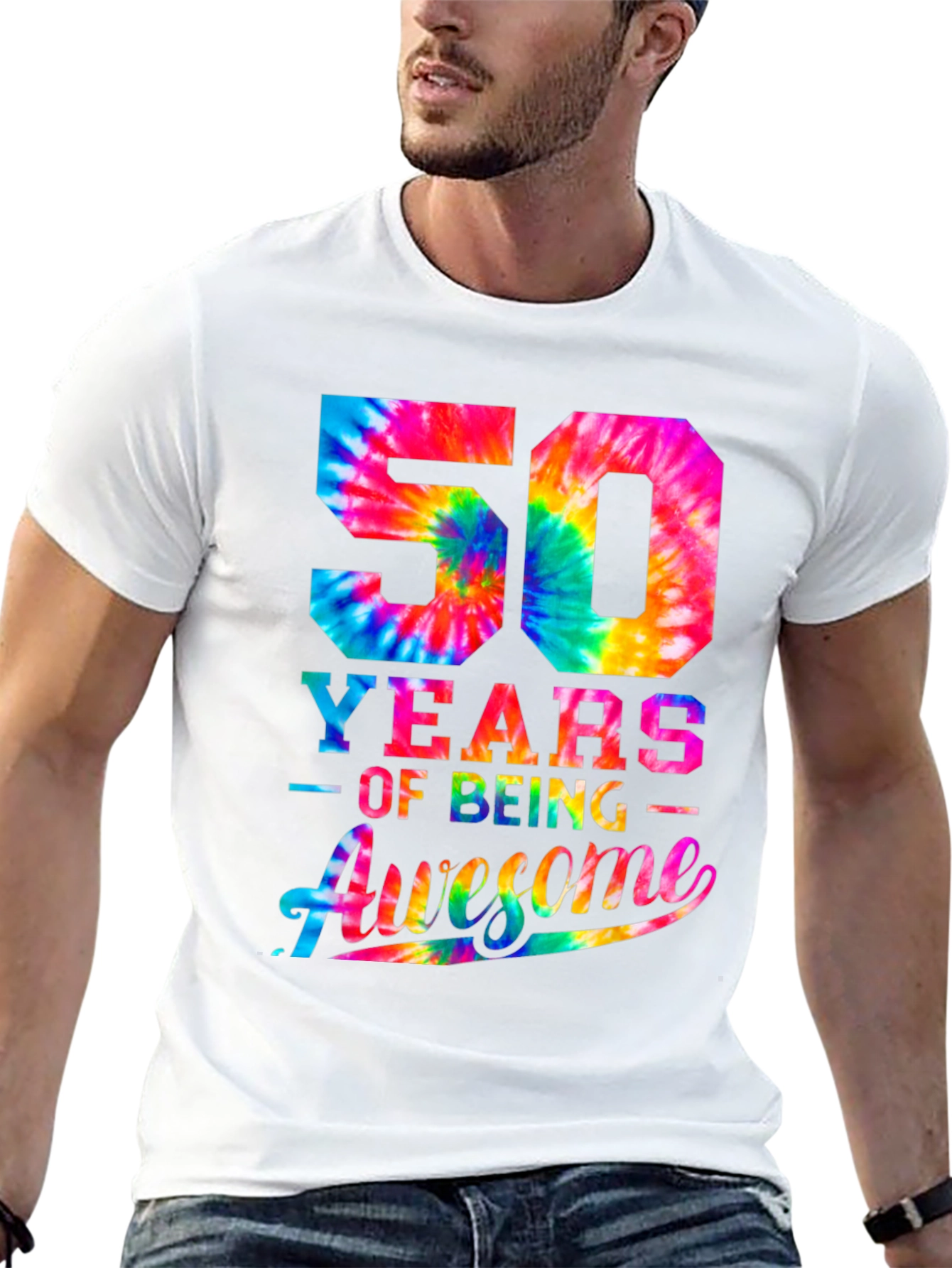 50 Years of Being Awesome Tie-Dye Graphic T-Shirt