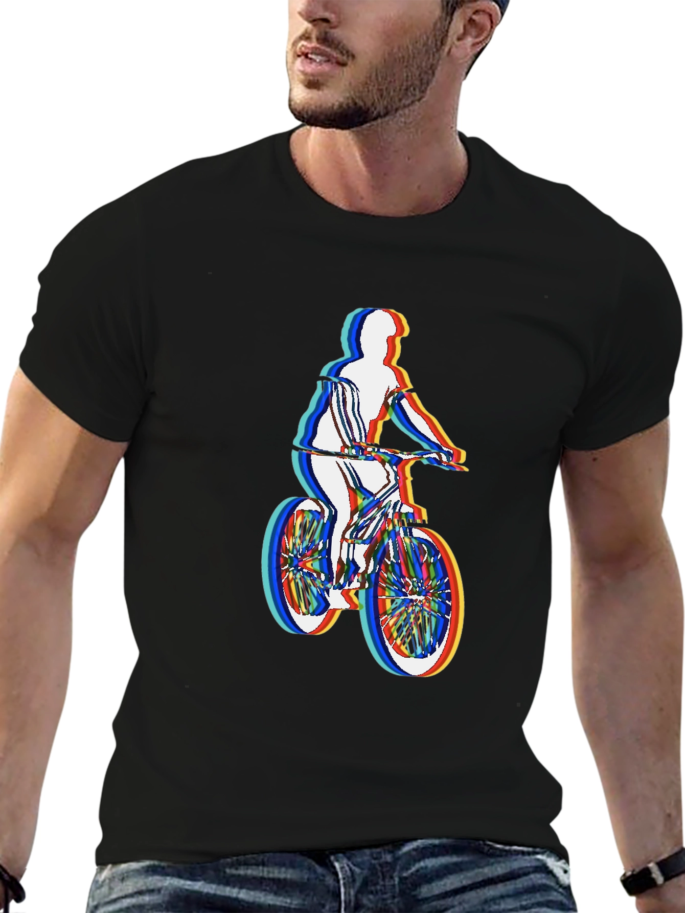 Mens Black T-Shirt - Retro Cycling Graphic