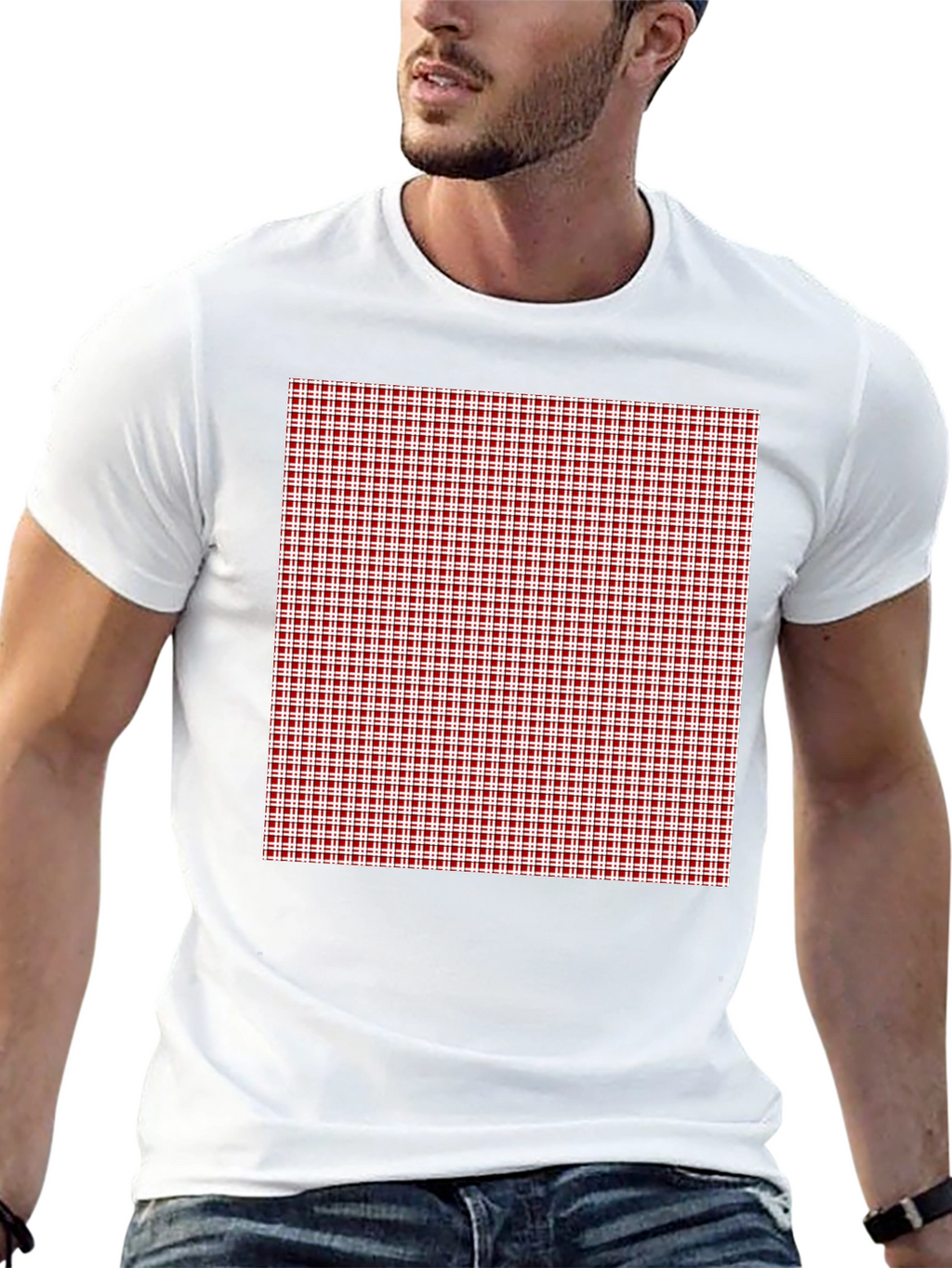 Black Tee with Red Gingham Check Print