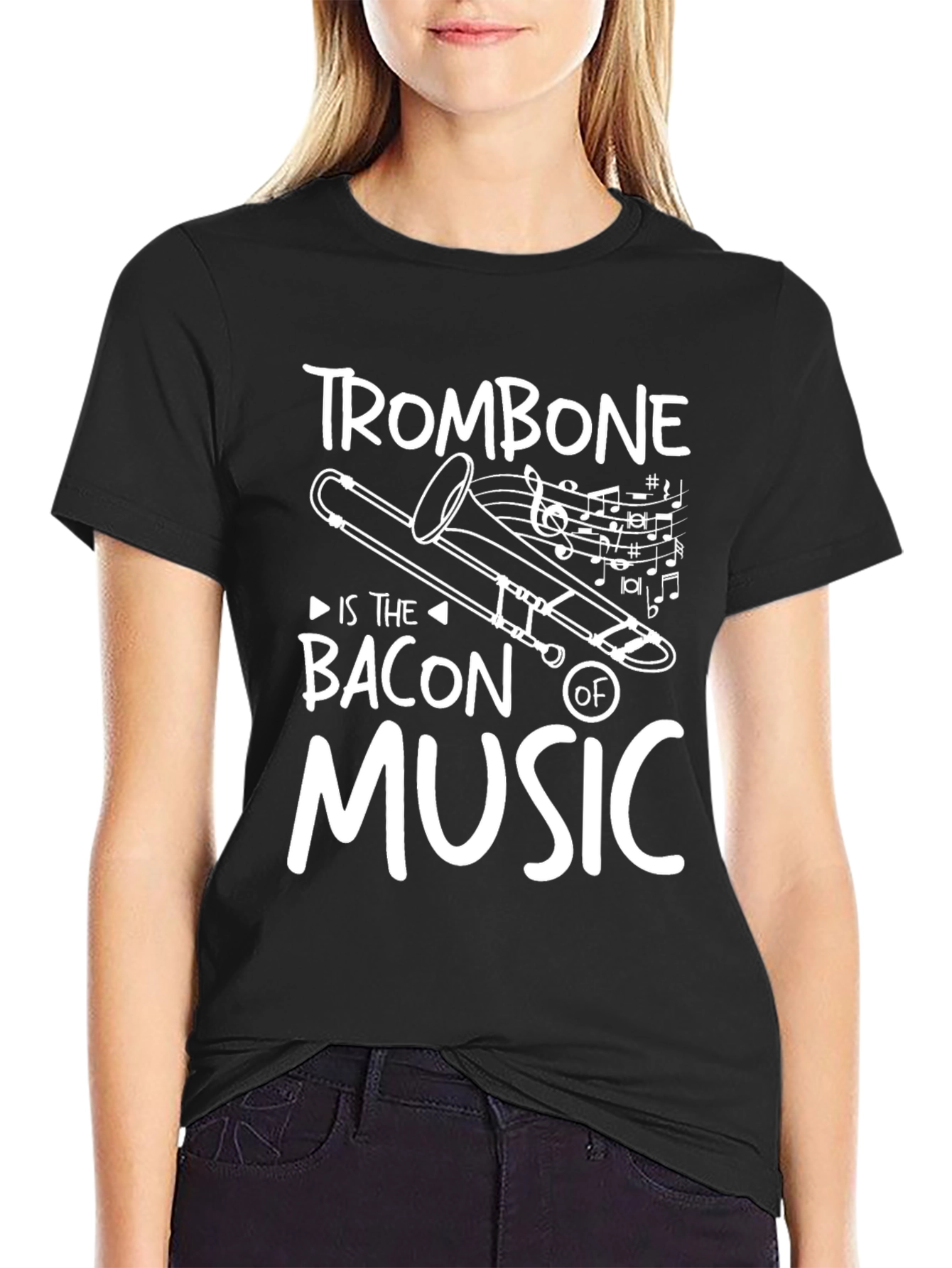 Trombone is the Bacon of Music Black T-Shirt