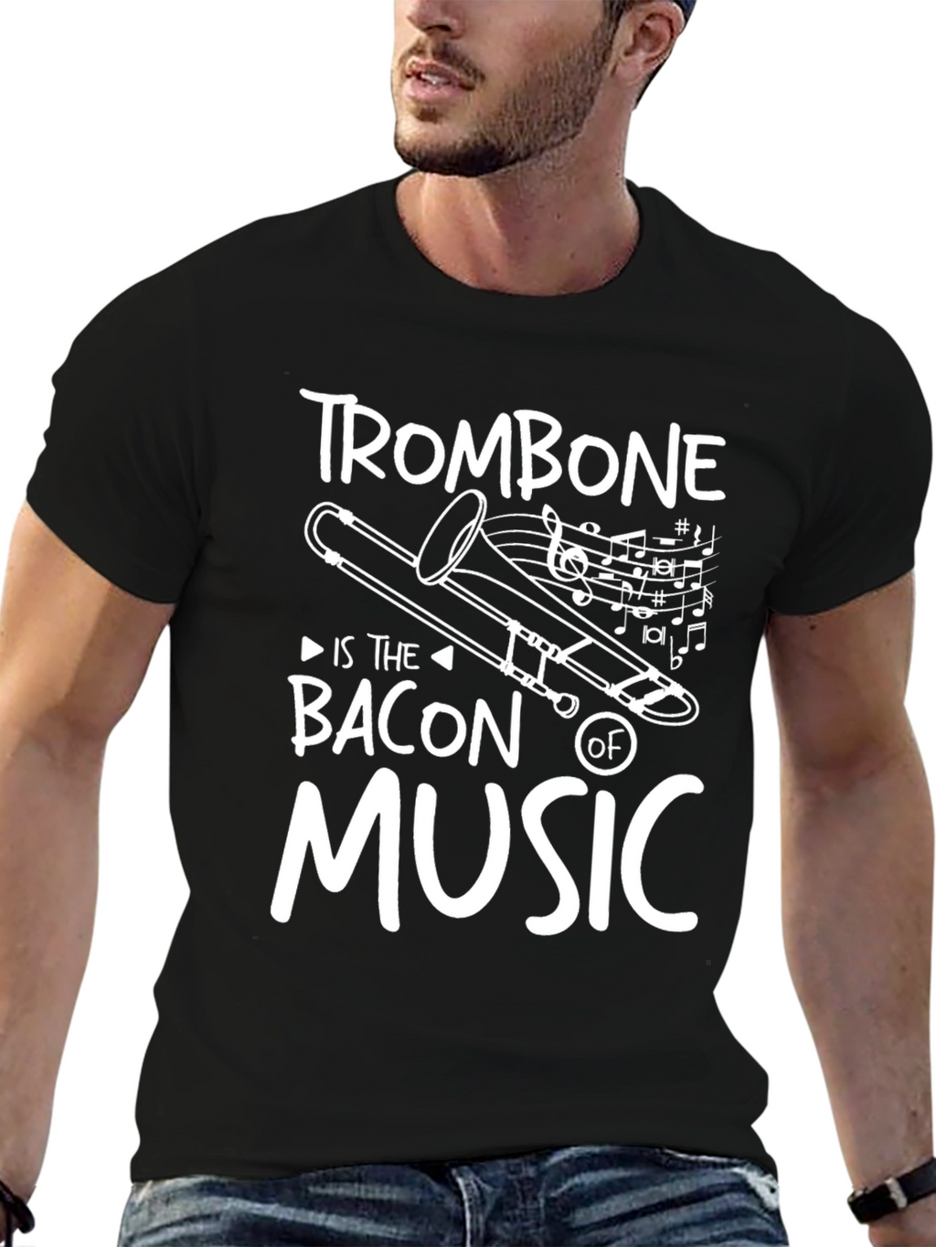 Trombone is the Bacon of Music Black T-Shirt