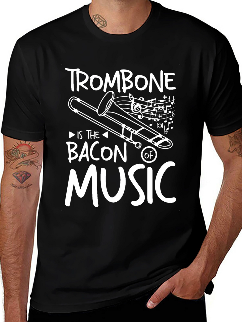 Trombone is the Bacon of Music Black T-Shirt