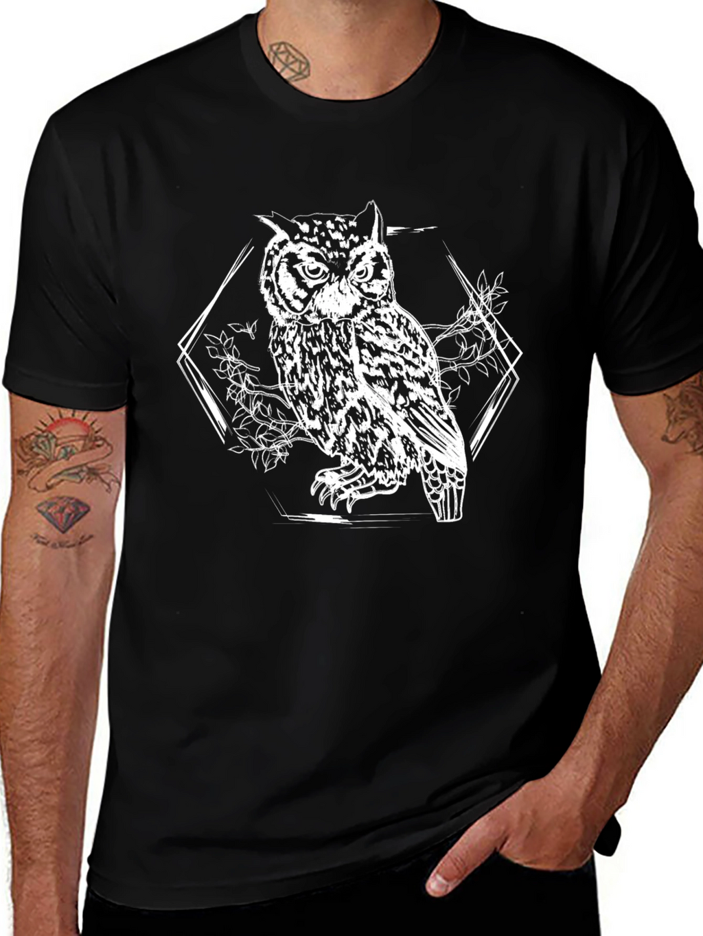 Owl Graphic Print Black T-Shirt