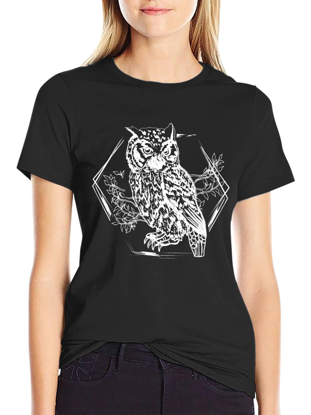 Owl Graphic Print Black T-Shirt