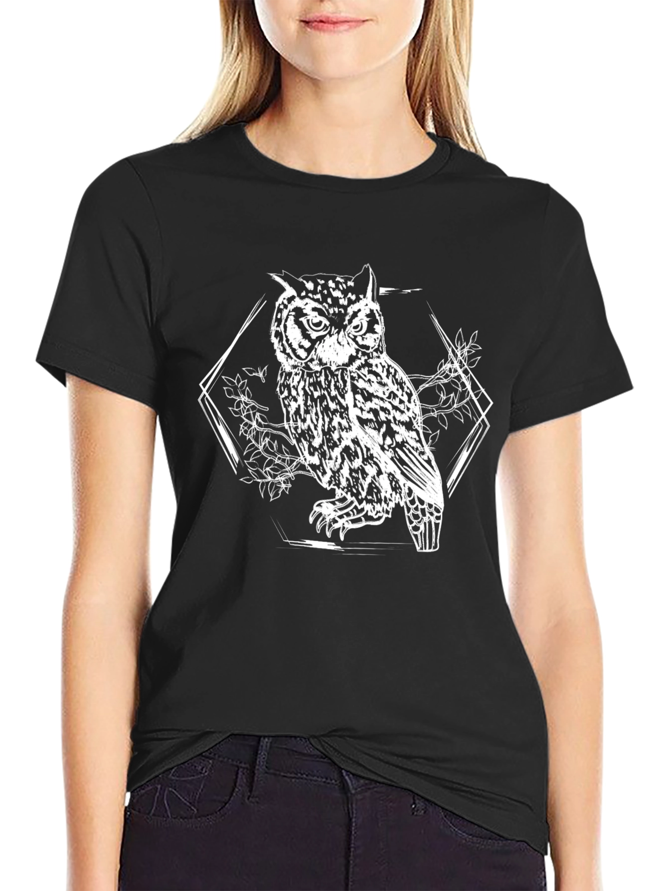 Owl Graphic Print Black T-Shirt