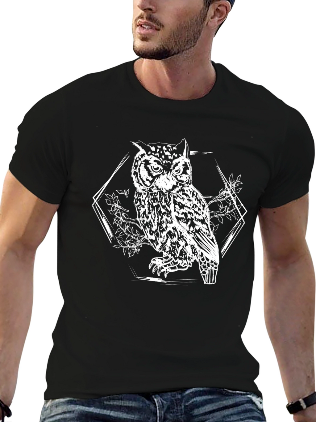 Owl Graphic Print Black T-Shirt