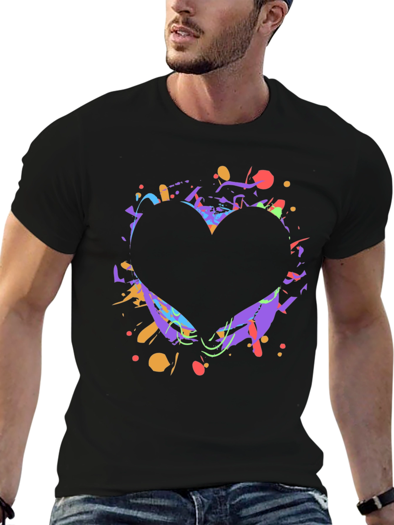 Heart Splatter Graphic Tee - Black Cotton