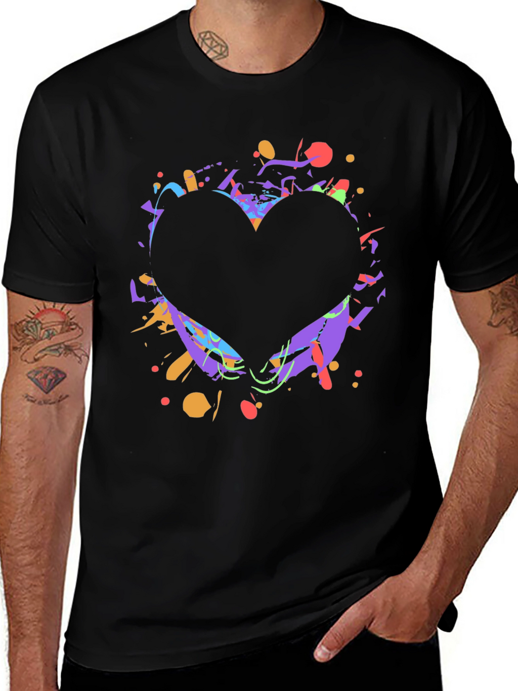 Heart Splatter Graphic Tee - Black Cotton