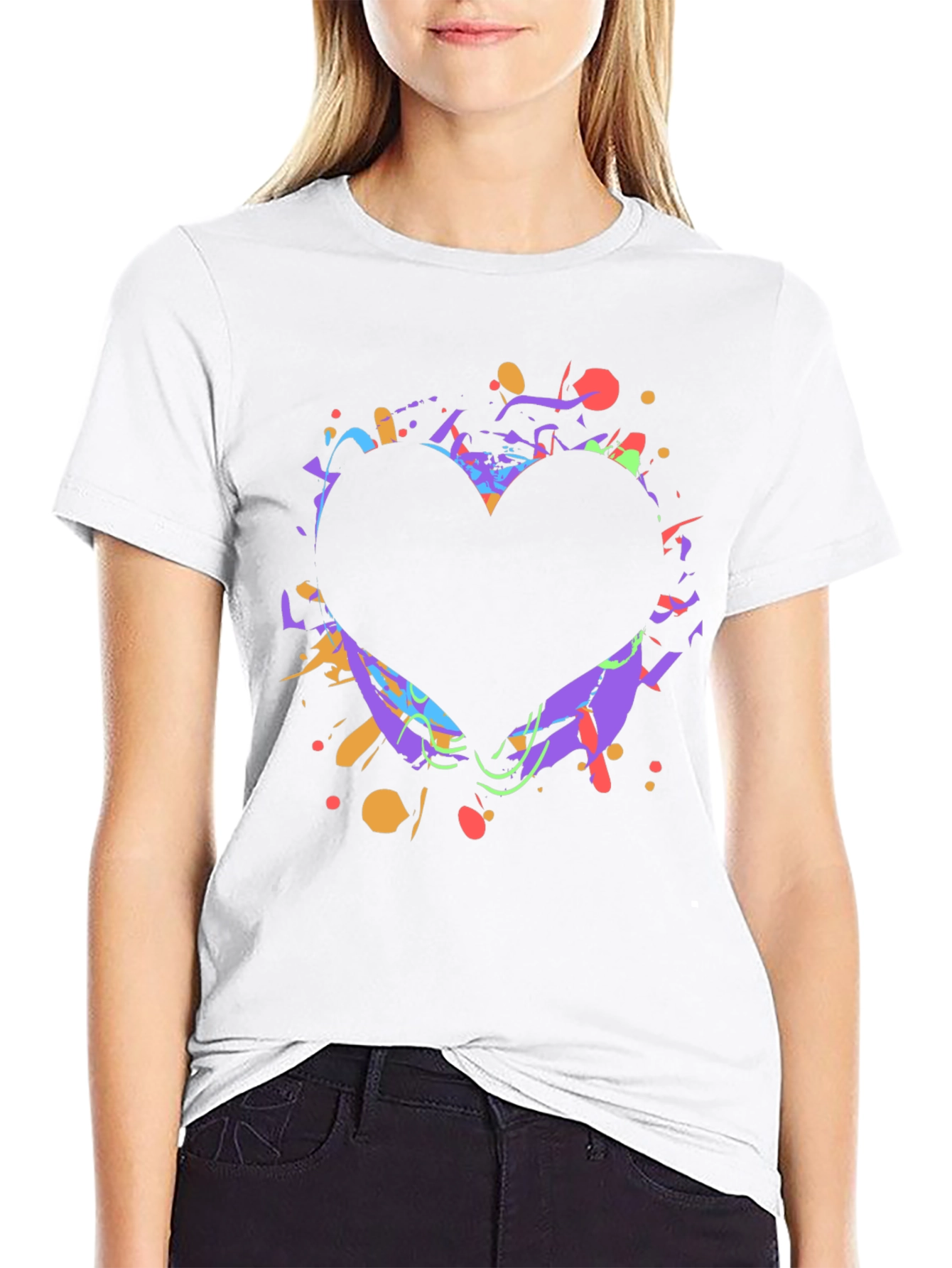Heart Splatter Graphic Tee - Black Cotton