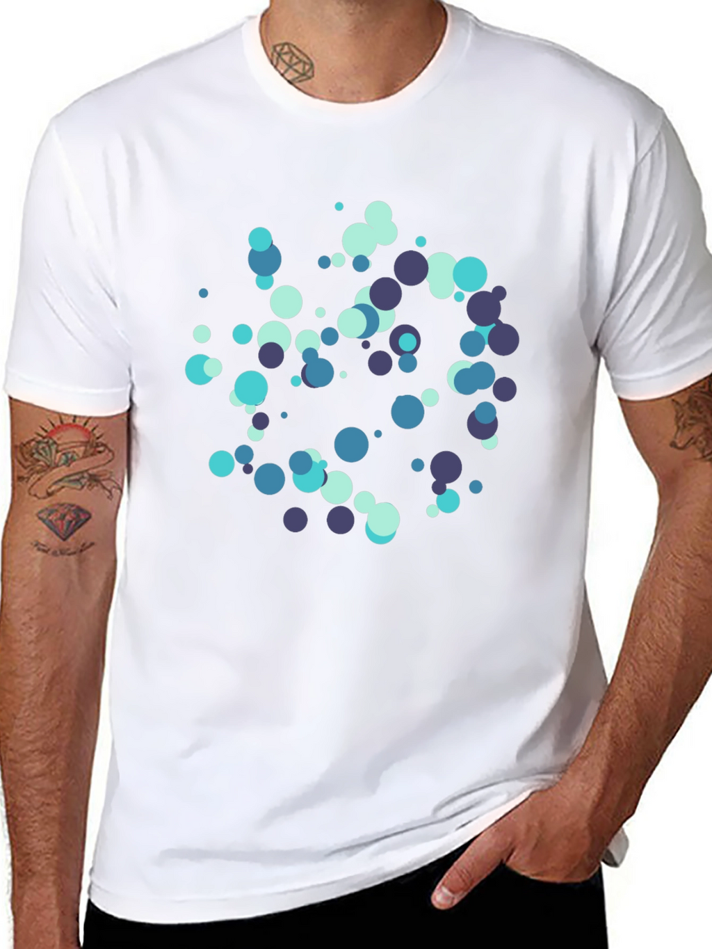 Cool Blue Dots Black T-Shirt