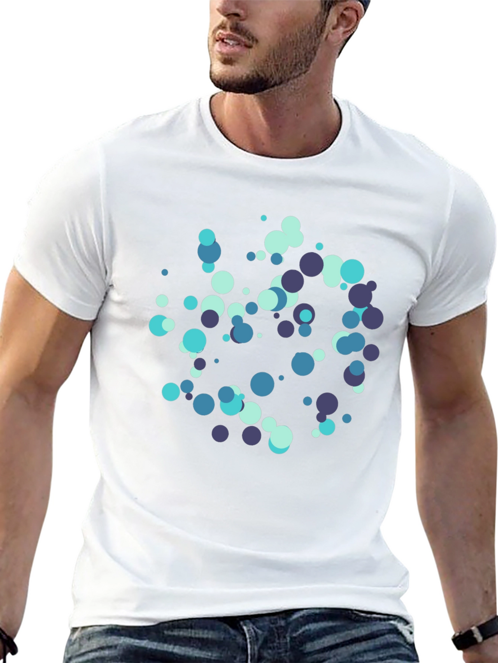 Cool Blue Dots Black T-Shirt