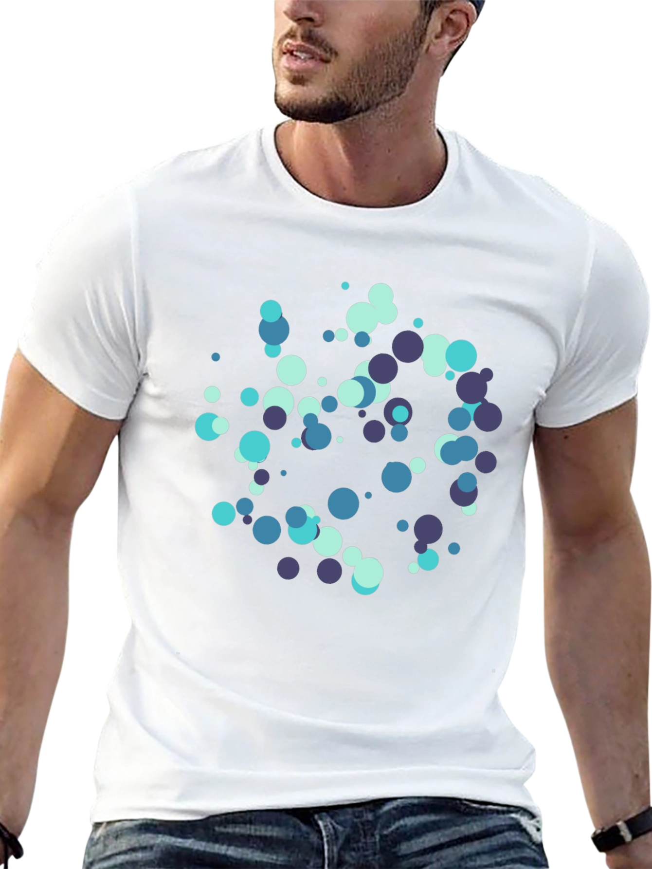 Cool Blue Dots Black T-Shirt