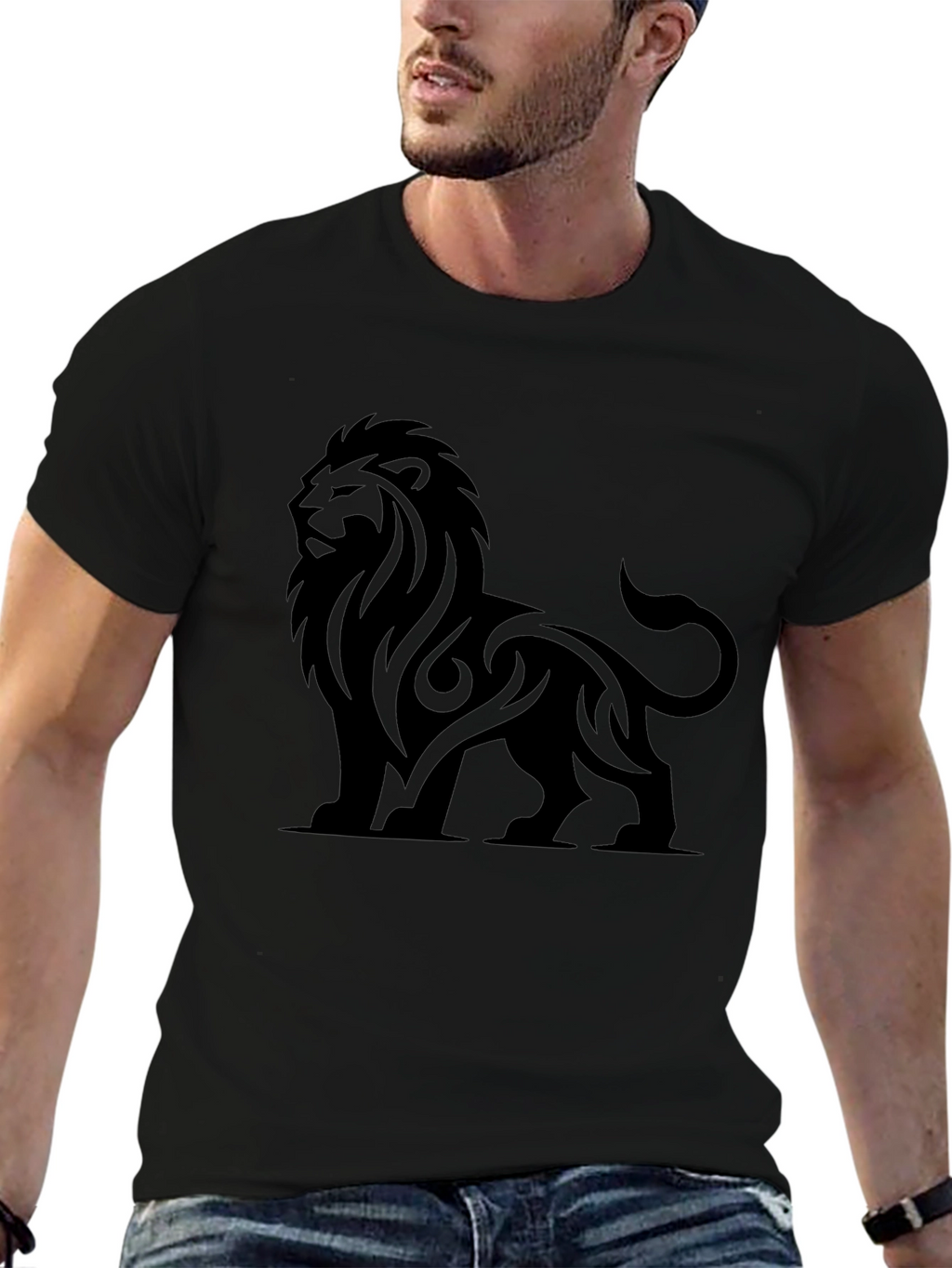Lion Graphic Black Tee - Stylish Mens T-Shirt