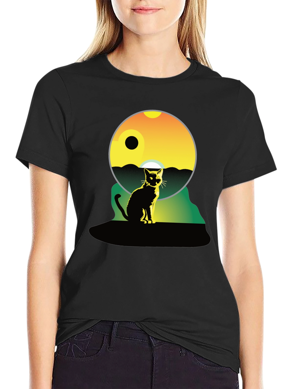 Cat Silhouette Graphic Tee - Unisex Black T-Shirt