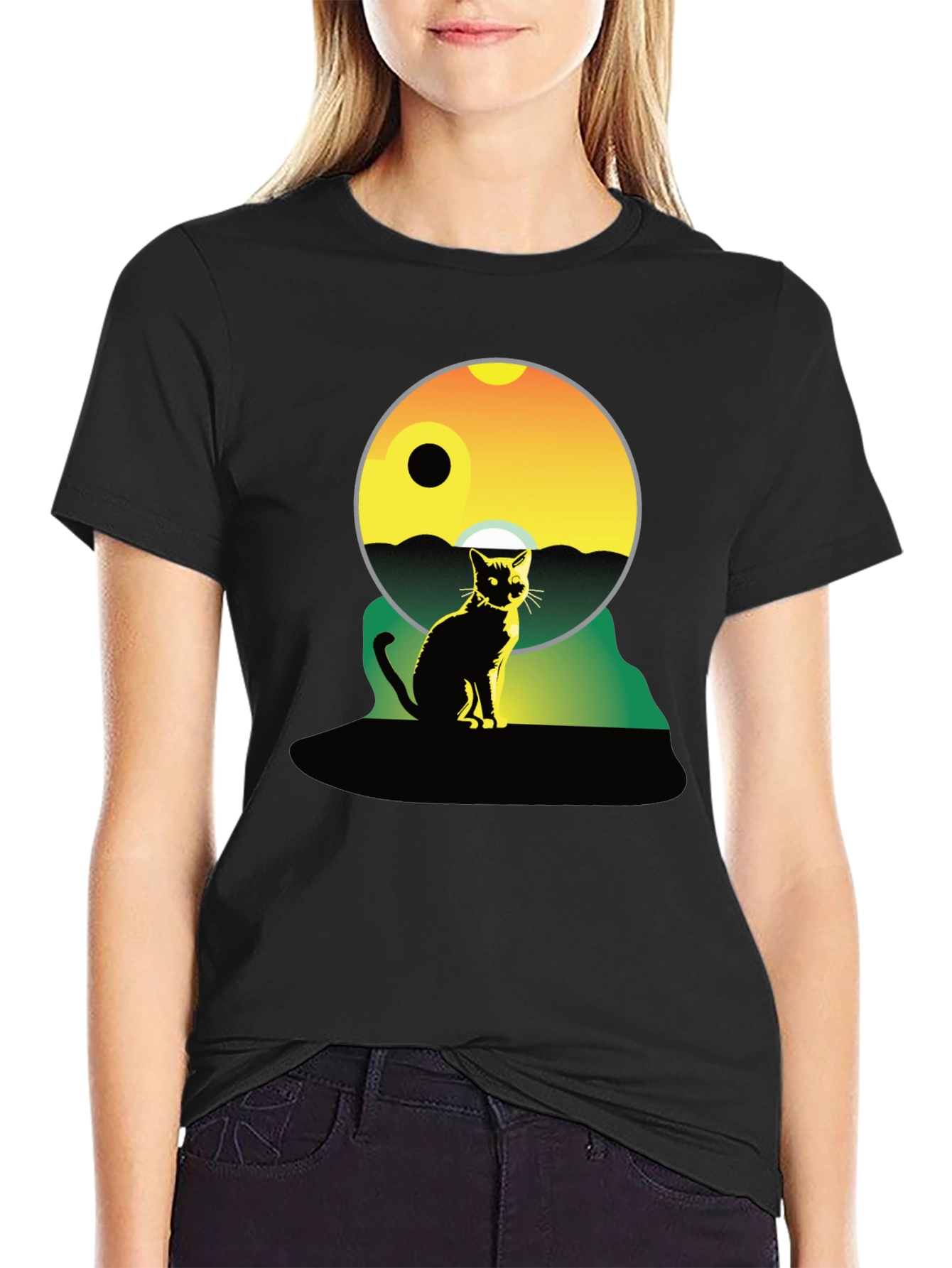 Cat Silhouette Graphic Tee - Unisex Black T-Shirt