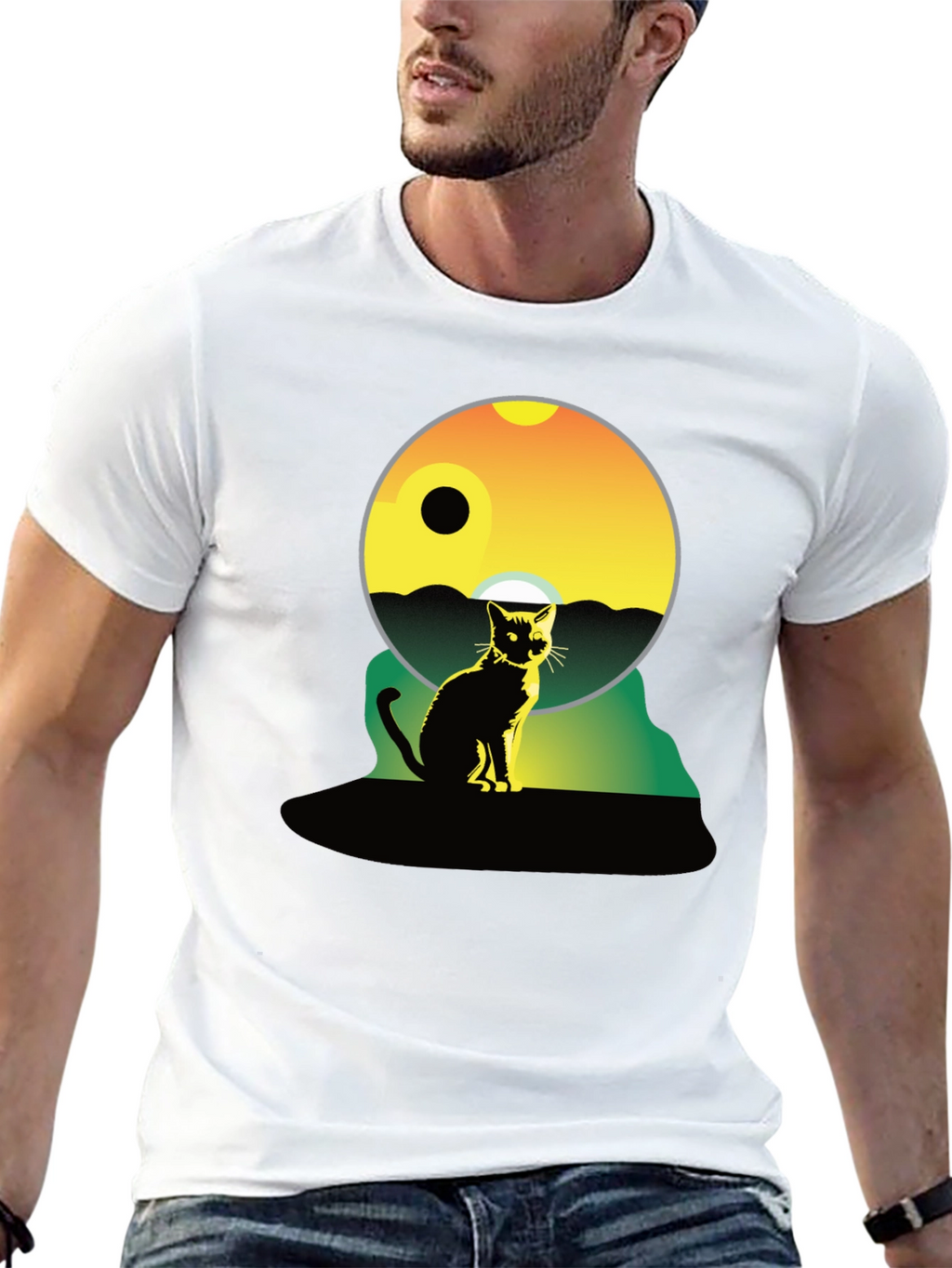 Cat Silhouette Graphic Tee - Unisex Black T-Shirt